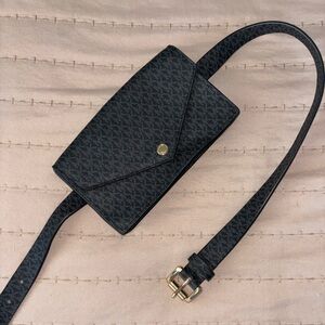 Michael Kors Black Patterned Leather Crossbody Belt Bag